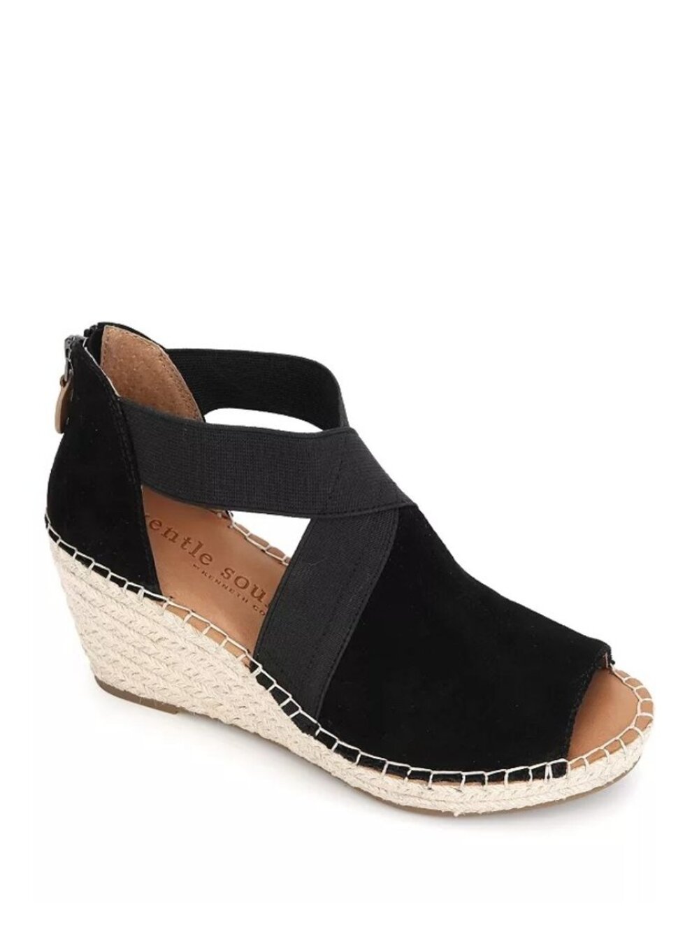 Gentle Souls Women's Charli Crisscross Elastic Espadrille Wedge Sandal Black 9.5